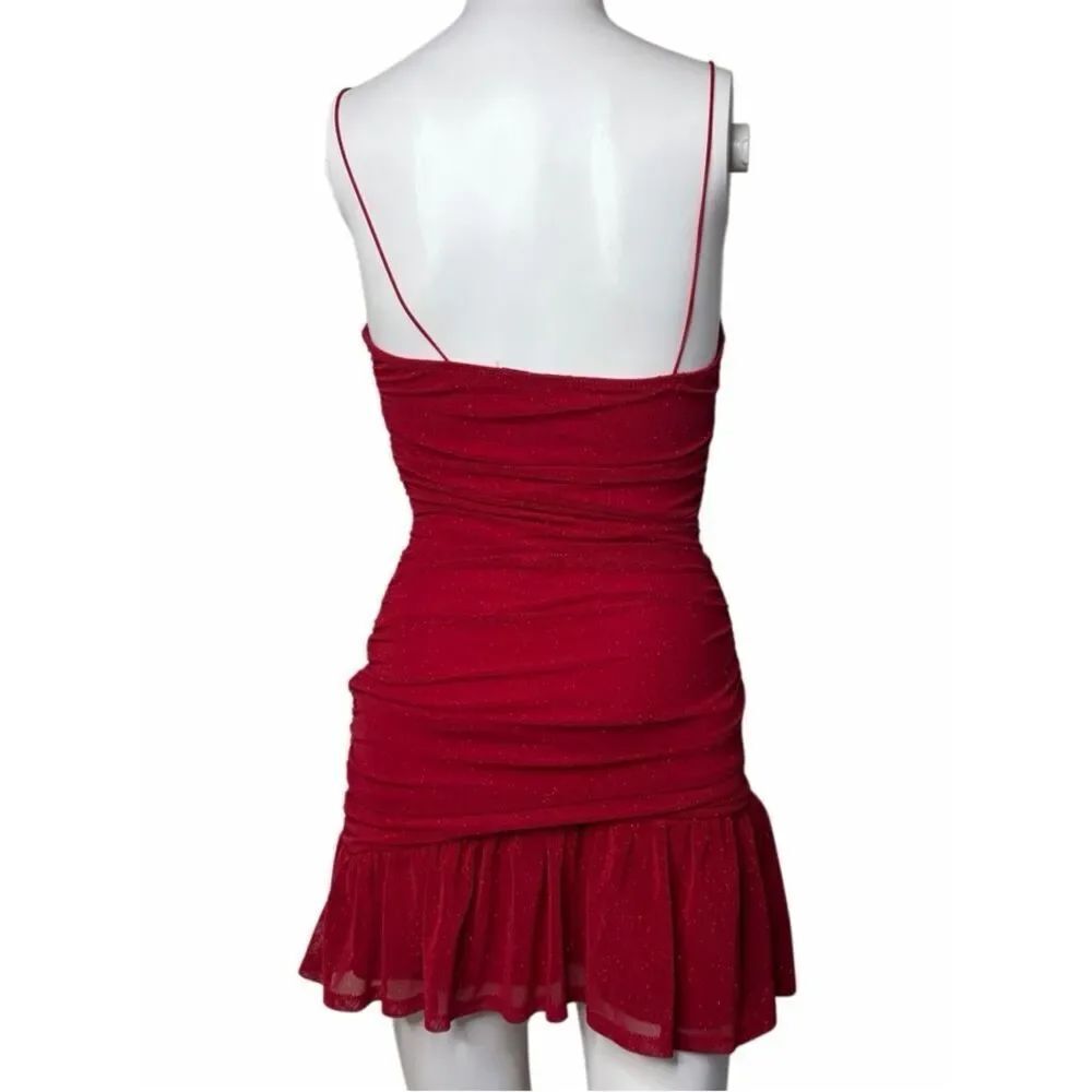 Q Red Sparkle Ruched Slip Dress with Ruffle Hem Size Small - Picture 3 of 3